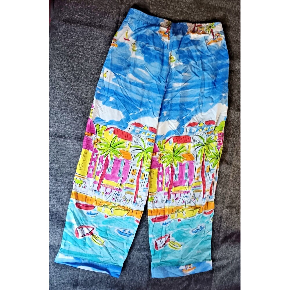 Pants size XL New Line Two womans colorful lightweight beach clam digger lounger - Picture 3 of 7
